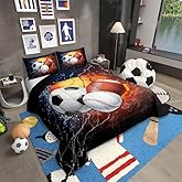 Erosebridal Twin Comforter Set for Boys Baseball Bedding Basketball Comforter Soccer Bedding Set for Teens Football Comforter Set with 1 Pillow Sham Basketball Room Decor Sports Themed Quilt Set, Soft
