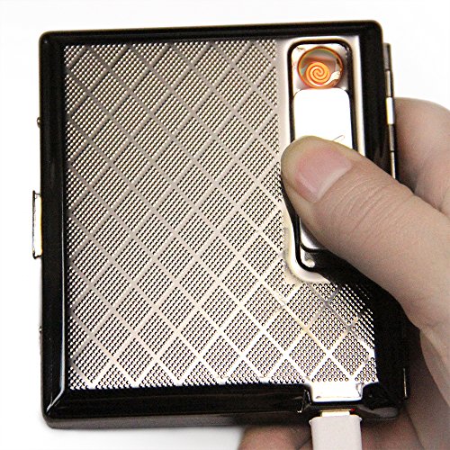 UPC 711463339018, Metal Silver Cigarette Case With USB Lighter Rechargeable Windproof Electric Lighters Cigarette Accessories for Men Holds 17 cigarettes