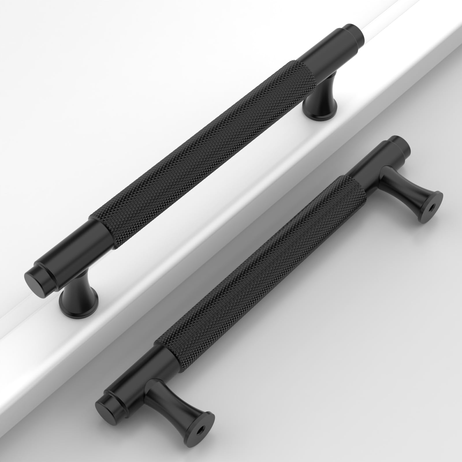 Coinkoly 10 Pack 5"(128mm) Matte Black Cabinet Pulls Knurled Kitchen Cabinet Handles Drawer Pulls Cupboard Hardware for Cabinets Image