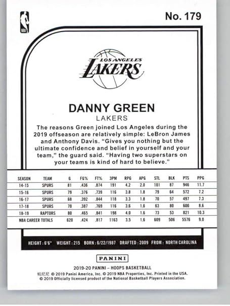 Amazon Com Basketball Nba 2019 20 Panini Hoops 179 Danny Green 179 Nm Near Mint Lakers Collectibles Fine Art