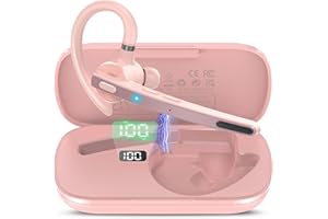 Thunelec Bluetooth 5.3 Single-Ear Headset, 90Hrs Talk Time Wireless Earpiece, Dual Noise Cancelling Mics Headset, APTX HD Audio & Mute Button Headphone for Truck/Business/Gym (Pink) Value-Priced Pick