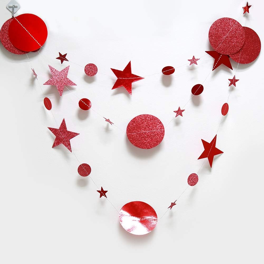 Decor365 Shimmer Red Circle Dots and Star Garlands Christmas Tree Decorations/Chinese New Year Hanging Bunting Metallic Banner Halloween/Bridal Shower/Baby Shower/Showcase/Wedding/Curtains Props - Image 3