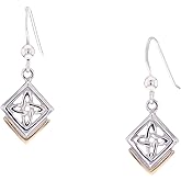 Jewelry Trends Sterling Silver Celtic Knot of Inner Connection Dangle Earrings with Gold-Plated Accents
