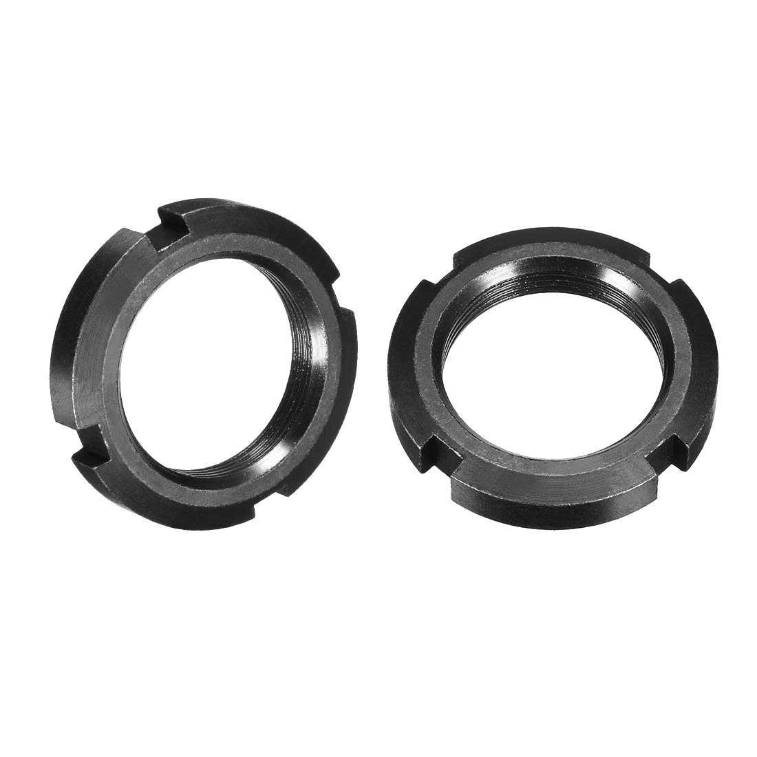 uxcell M35x1.5mm Fine Pitch Thread Retaining Four-Slot Slotted Round Nut, 2Pcs Carbon Steel Round Lock Nut for Various Rolling Bearings, Industrial Field, Black