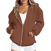FANCYINN Womens Zip Up Hoodies Long Sleeve Oversized Sweatshirts Casual Drawstring Fall Fleece Jacket with Pockets