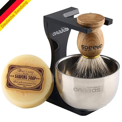 Rasierset Luxus Herren Geschenk Set Rasierpinsel reines Dachshaar silberspitz shaving brush badger Rasierseife Rasierschale