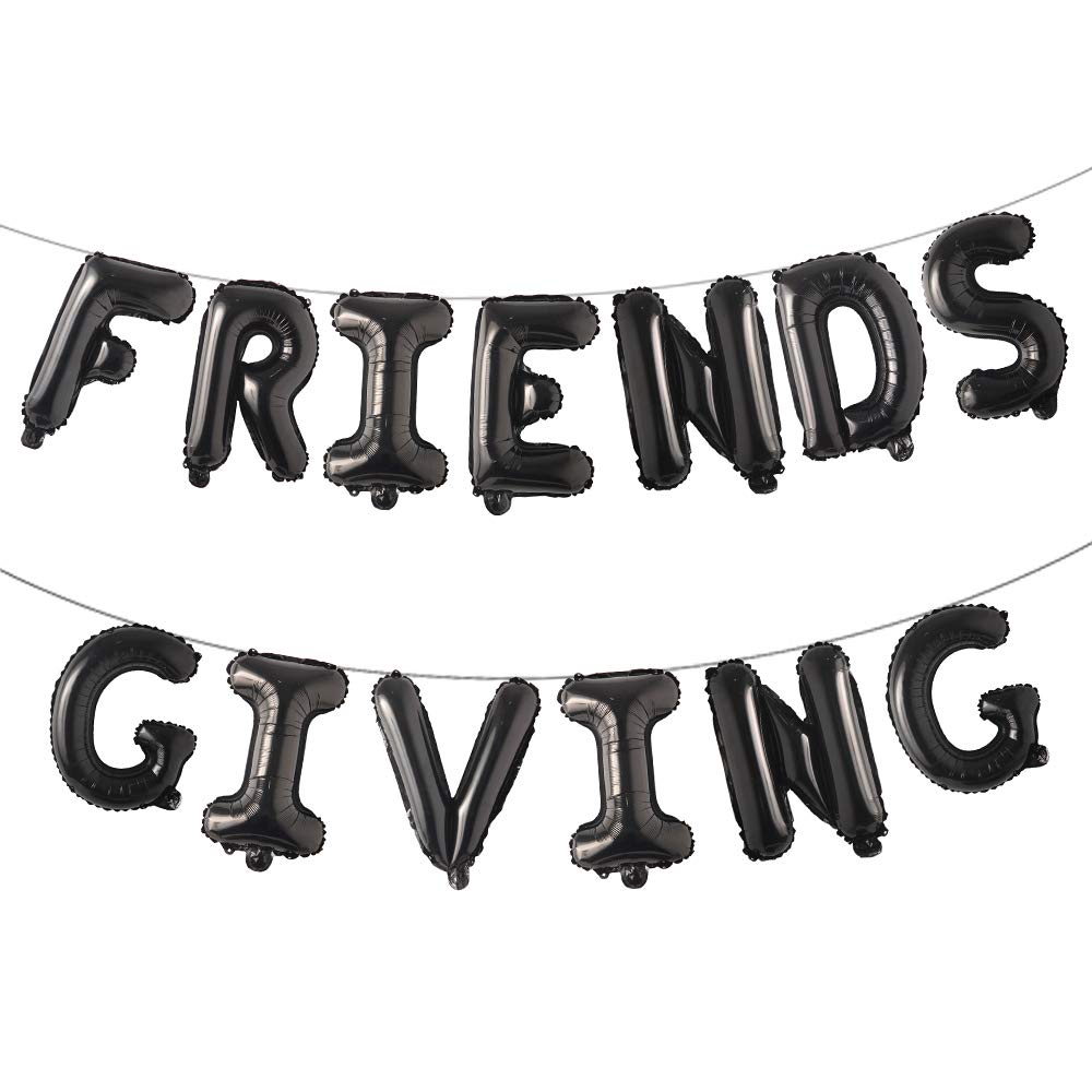 Photo 1 of 16 Inches Tall Multicolor Foil Balloons "Friendsgiving" Banner Letter Party Decorations,Fall Theme Friends Party Decor and Party Backdrop (FRIENDS GIVING BLACK)