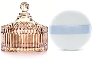 YILUSHENGHUA Ultra Soft Powder Puff and Container 3.3" High Density Velvet Dusting Washable Reusable Powder Puff,Body Powder Puff and Glass Jar Holder Loose Powder Box with Puff for Face Makeup(Amber)