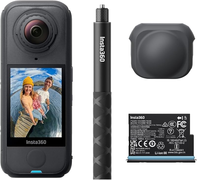 X4 Air, 8K 360°-Kamera 165 g leichte, Unsichtbarer Selfie-Stick, Wechsel-Linsen, Aufnehmen & dann ausrichten, KI-gestützte App, FlowState-Stabilisierung, integr. Windschutz, Starter-Bundle