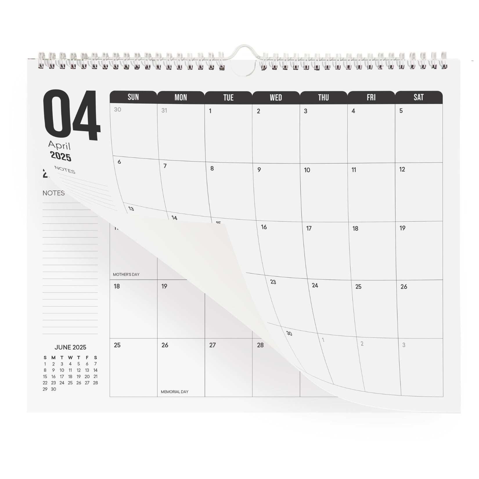 Photo 1 of Makaplan Black & White Horizontal Coil Wall Calendar 2025-18 Month Calendar January 2025 to June 2026, 11x13.5 Inches Sleek Black & White Design with Spiral Twin-Wire Binding