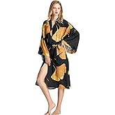UPVV Women'S Kimono Robes Ginkgo Floral Bathrobe Long Silky Bridal Robe for Wedding Day Satin Sleepwear Bachelorette Robe