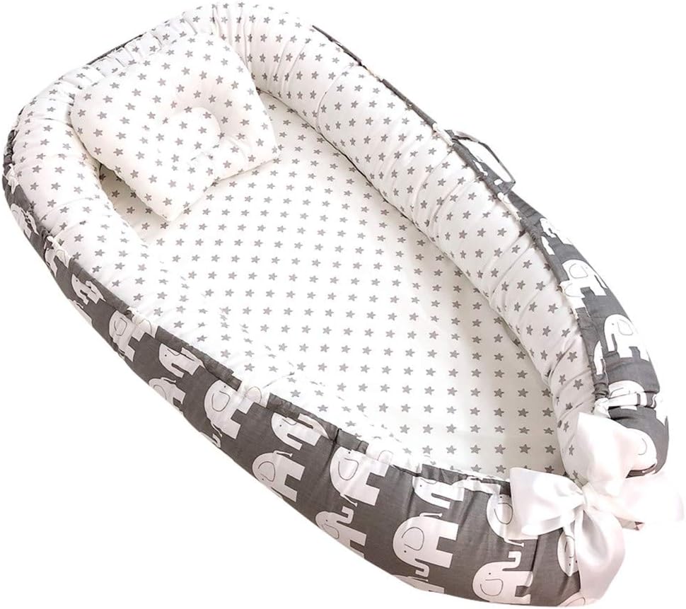 GorNorriss Original Newborn Lounger Bed, Baby Noggin Nest Head Support, Baby Bassinet for Bed, Portable Crib Bed