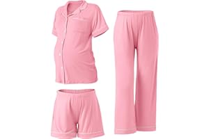 Rnxrbb 3 PCS Women Maternity Pajamas Set Nursing Postpartum Breastfeeding Pjs Sleepwear Lounger Clothes Button Down