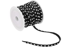 PATIKIL 16.4ft Studded Faux Suede Cord Rope for Jewelry Making, 5mm Micro Fibre Flat Leather Lace Beading String Ribbon with Rivets, Black Silver