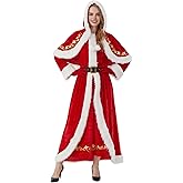 Boveco Mrs. Claus Costume for Women 4PCS Christmas Outfits Adult Santa Dress with Cape Belt Gloves for Xmas Party Holiday