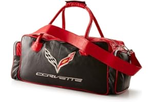 WEST COAST CORVETTE / CAMARO Corvette C7 Leather Duffel Bag with C7 Crossed Flags Logo (Black and Red)