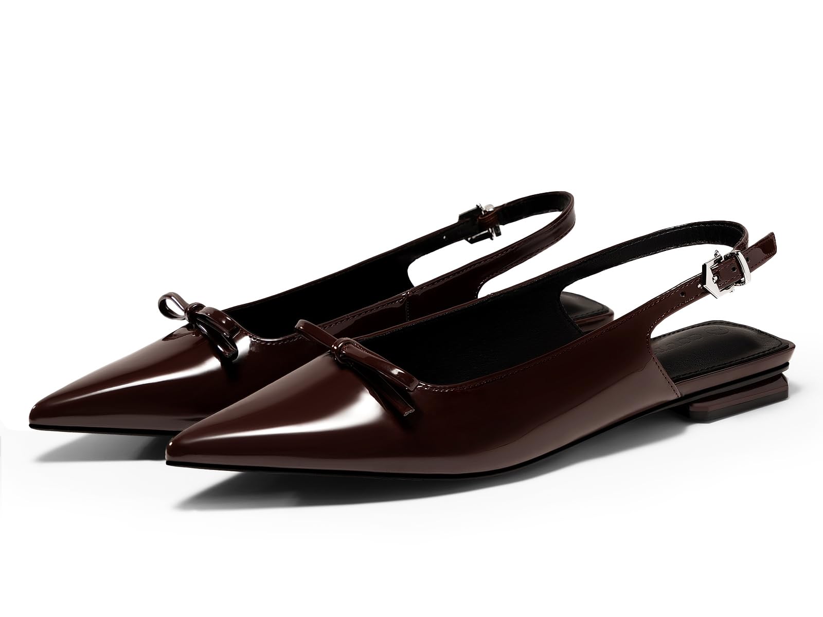 Photo 1 of Coutgo Womens Slingback Flats Bow Slip on Dress Shoes Buckle Comfortable Ballet Flats Pointed Toe Flat Party Work Shoes, Red-Brown, Size 8.5