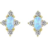 Bellitia Jewelry Gold/White Gold Plated 925 Sterling Silver Opal Stud Earrings, Opal & CZ Simulated Diamond Studs Earrings Hypoallergenic for Women Girls Ladies
