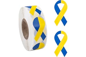 WANDIC Yellow&Blue Ribbon Sticker, 500 Pcs Down Syndrome Awareness Stickers Labels Roll World Down Syndrome Day Ribbon Package Sealing for Event Gift Letter Bags