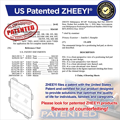 ZHEEYI Multipurpose 48" x 40" Positioning Bed Pad with Reinforced Handles Reusable & Washable