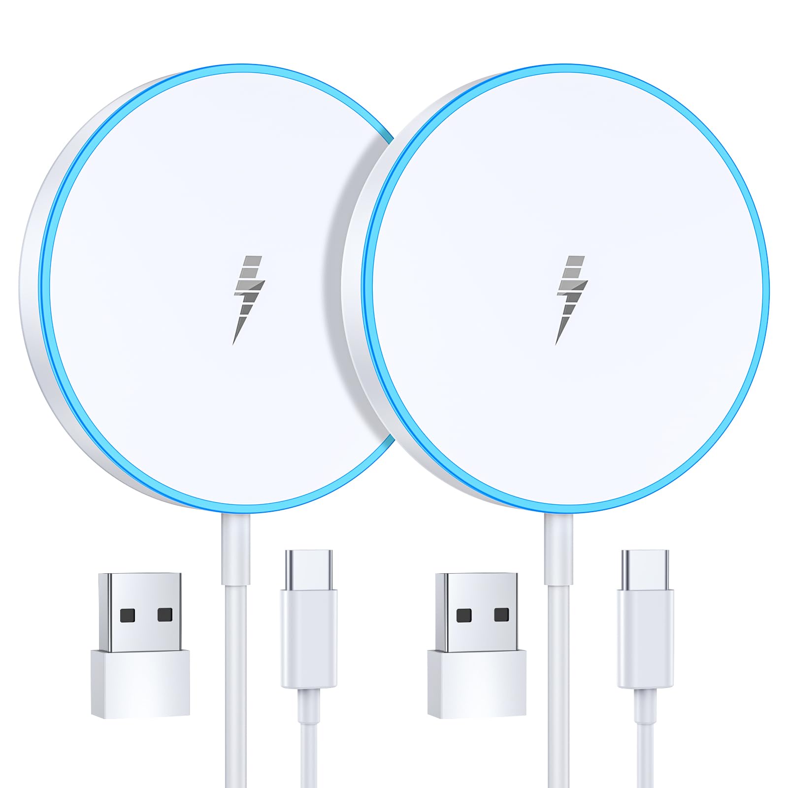 Photo 1 of Magnetic Wireless Charger 15W 2 Pack Fast Mag Safe Charger for iPhone 16 Pro Max/16 Pro/16 Plus/16/15/14/13/12 Series Charging Pad for AirPods Series LED Magnet Charging Pad