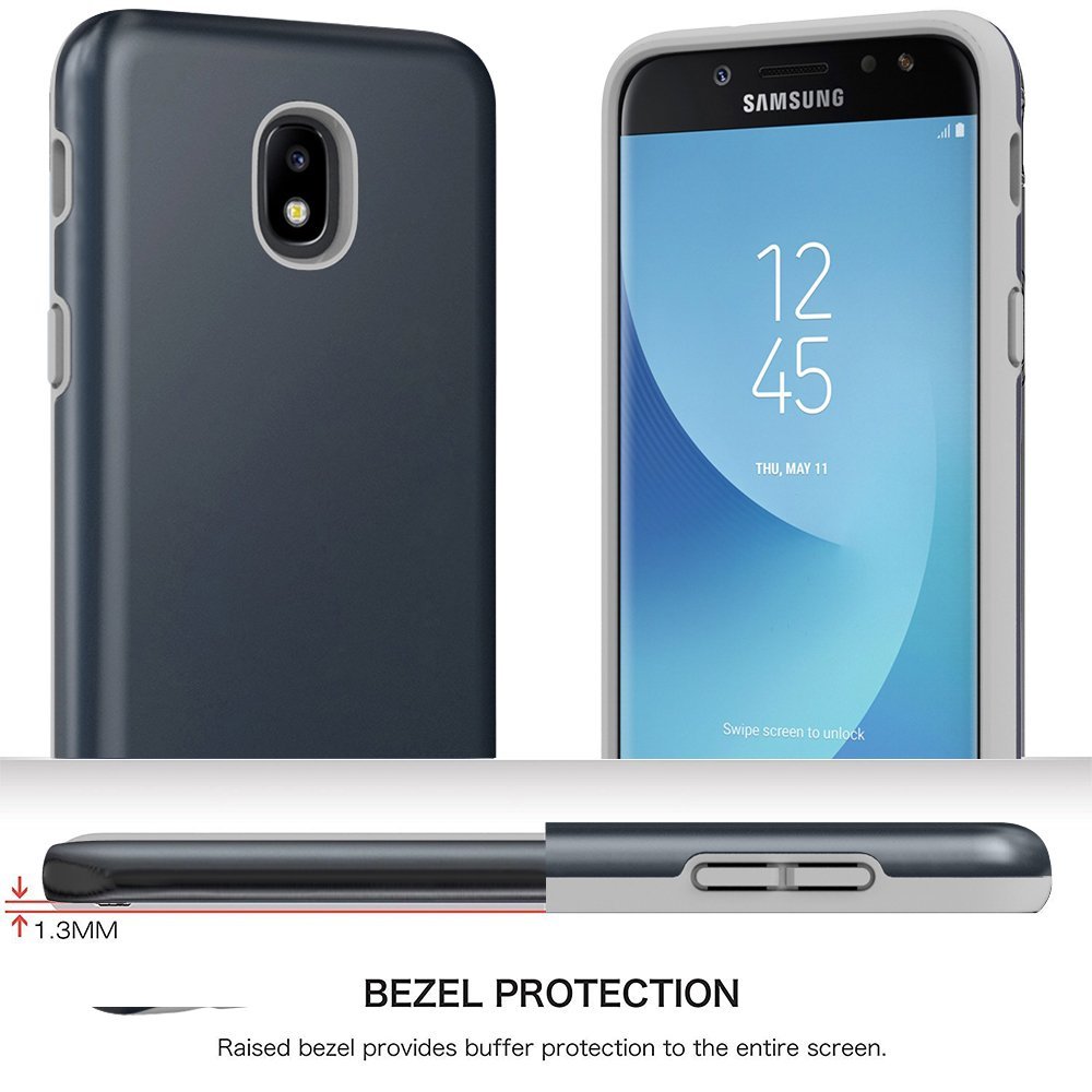 Samsung Galaxy J3 2018 Case, J3V 3rd Gen, J3 Star, Express Prime 3,J3 Achieve, Amp Prime 3 Case, Androgate Hybrid Matte Protective Cover Case with Full Coverage TPU Screen Protector,Dark Blue