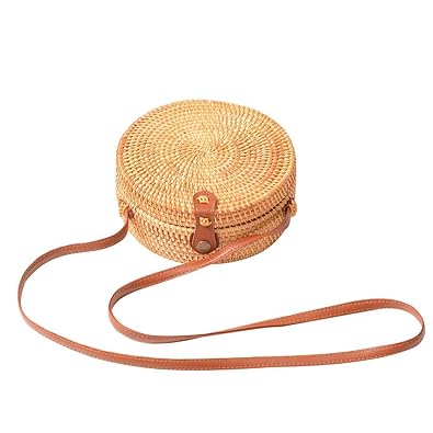 Powlance Round Straw Bag Women Rattan Woven Summer Beach Shoulder Crossbody Bags