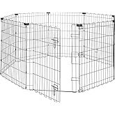 Amazon Basics Foldable Octagonal Metal Exercise Dog Playpen - Indoor/Outdoor, Single Door, Small (8 Panels, 24 x 30), Easy to
