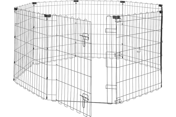Amazon Basics Foldable Octagonal Metal Exercise Dog Playpen - Indoor/Outdoor, Single Door, Small (8 Panels, 24 x 30), Easy to