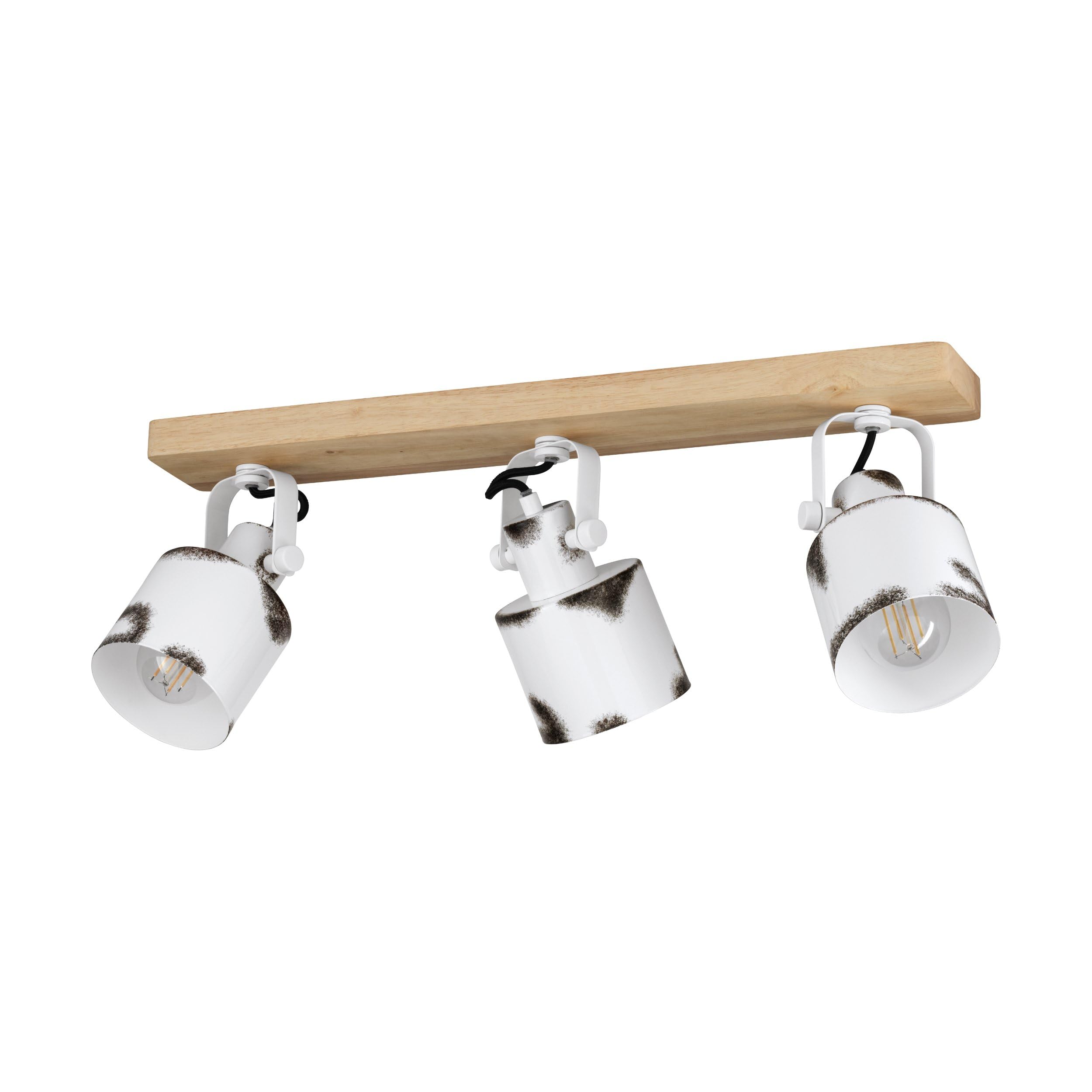 Eglo Ceiling Light Fixture Kilburn, Ceiling lamp with 3 orientable Spots, FSC100HB, White Metal and Natural Coloured Wood, Country Style Spotlight bar, Living Room Lighting, E27 Socket