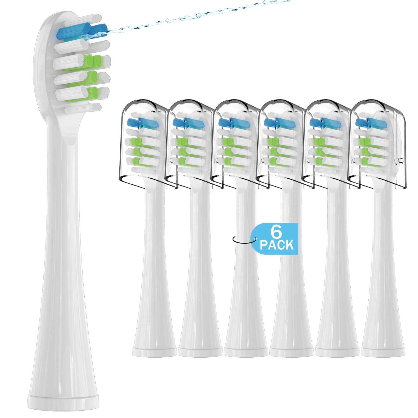Photo 1 of 6 Pack Replacement Replacement Brush Heads for Waterpik Sonic Fusion Flossing Toothbrush Compatible with Sonic Fusion SF01/SF02 and Sonic Fusion 2.0 SF03/SF04- White with Caps