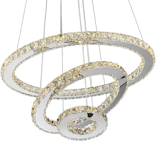 Elegant K9 Kristallampe Kreative Deko Wohnzimmer Pendelleuchte Drei Edelstahl Ring Deckenleuchte Led Restaurant Hangelampe Dimmbar Stufenlos Kronleuchter Romantisches Runde Schlafzimmer Hangelampe Hohenverstellbare 20cm 40cm 60cm Amazon De Beleuchtung