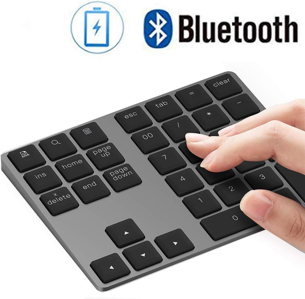 Kingcoo Bluetooth Numeric Keypad Rechargeable Aluminium Wireless Number Pad 34 Keys External Numeric Keyboard Data Input for Android MacBook iMac Windows Laptop PC Notebook (Black)