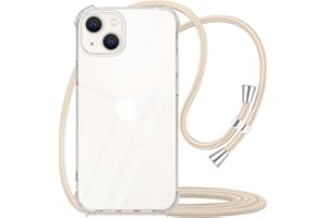 YESPURE Crossbody Case for iPhone 13,Shockproof Phone Case for iPhone 13,Clear Soft Slim TPU Anti-Scratch Protective Cover with Neck Cord Lanyard Strap - Beige