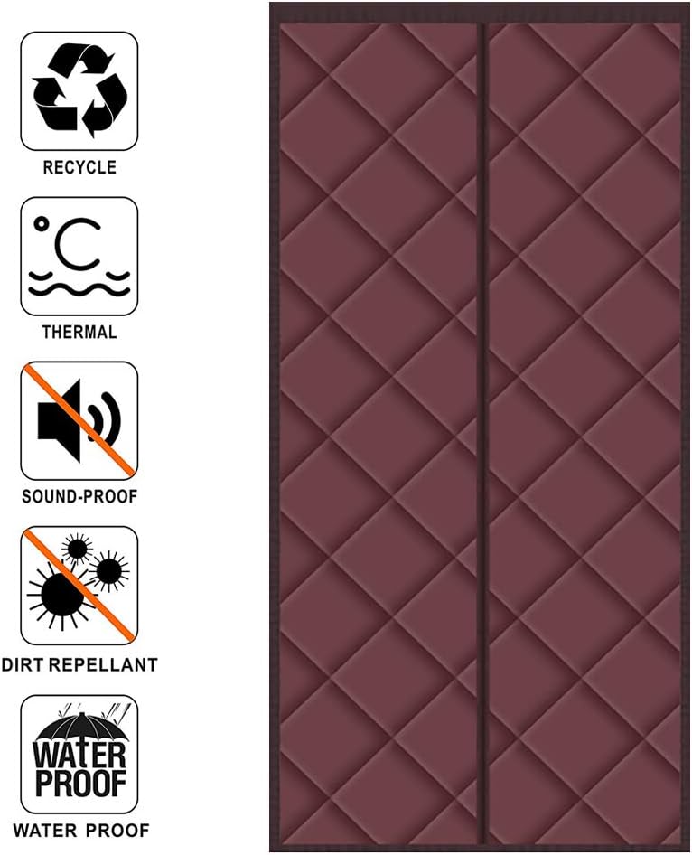 HMHD Magnetic Screen Door, Household Soundproof Cotton Curtain Thicken Full Size Customizable, for Balcony Living Room Patio Door -Brown-170x250CM