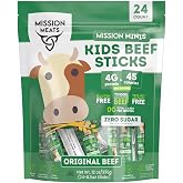 Mission Meats Kids Beef Sticks, Zero Sugar, Healthy Mini Snacks 0.5oz, 24ct | Healthy Back-to-School Snack, Great for Lunches &amp; Sports, Top 9 Allergen Free, Individually Wrapped, Kid-Loved &amp; Not Spicy