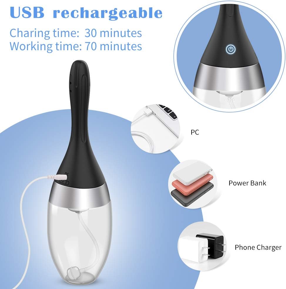 Automatic Electric Enema Bulb with 3 Speeds, Adorime Rechargeable Anti Back-Flow Enema Douche for Men Women Colon Cleansing, Silicone Douche Cleaner Enema Kit Douche Bottles 12oz: Health & Personal Care