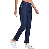 Amzdora Stretchy Womens Jeans Pull On Straight Leg Jeans for Women Tummy Control Sweatpant Jean with Pockets Casual