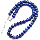 ElisaJewelryArt Natural Gemstone Beaded Choker Necklace | 8mm Handmade Adjustable Jewelry for Men & Women | Chakra Balancing Crystal Necklace | Spiritual Gift | Macrame Cord with Extender