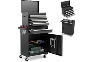 ERGOMASTER Tool Chest Heavy Duty Rolling Tool Box with Cabinet 5-Drawer for Lockable & Removable Cabinet for Garage and Workshop - Black