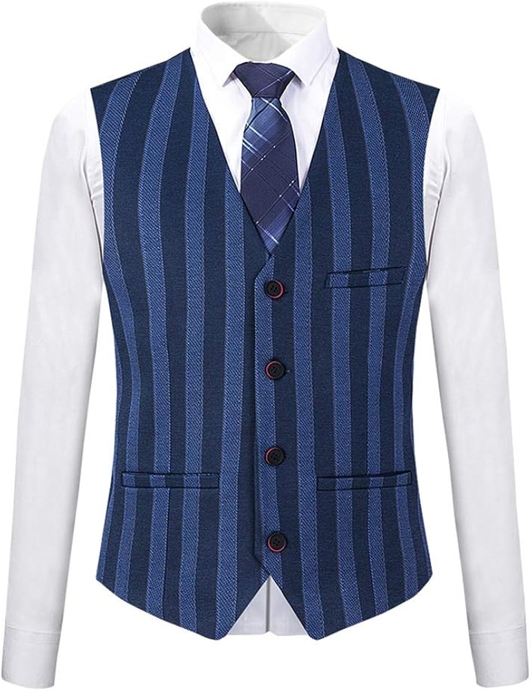 Mens 3 Piece Suit Formal Pinstripe Slim Fit Notched Lapel Dress Blazer Vest Trousers Set at  Men’s Clothing store