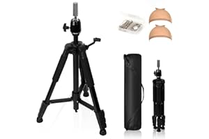 62 Inch Adjustable Wig Stand Tripod – Heavy Duty Metal Mannequin Head Stand with Non-Slip Base & Hook, 360° Rotation, Carry B