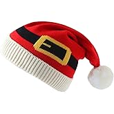 Eohak Women Men Christmas Knitted Beanies-with Pompom Winter Santa Beanie Hats Red and Green Christmas Hat
