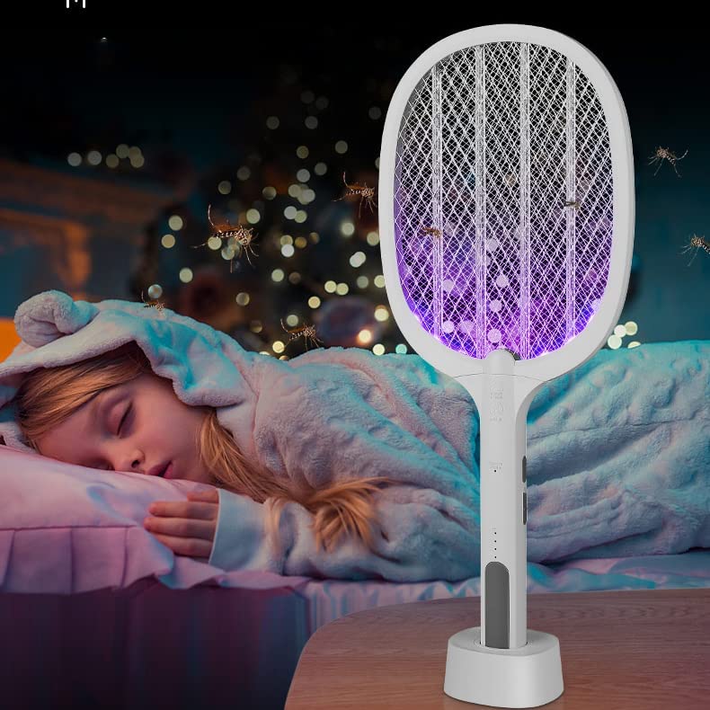 ALWAFLI Five Nights Mosquito Killer Racket Rechargeable Handheld Electric Fly Swatter Mosquito Killer Racket Bat with UV Light Lamp Racket USB Charging Base
