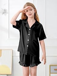 Umeyda Satin Silk Pajamas for Girls 2Pcs Button