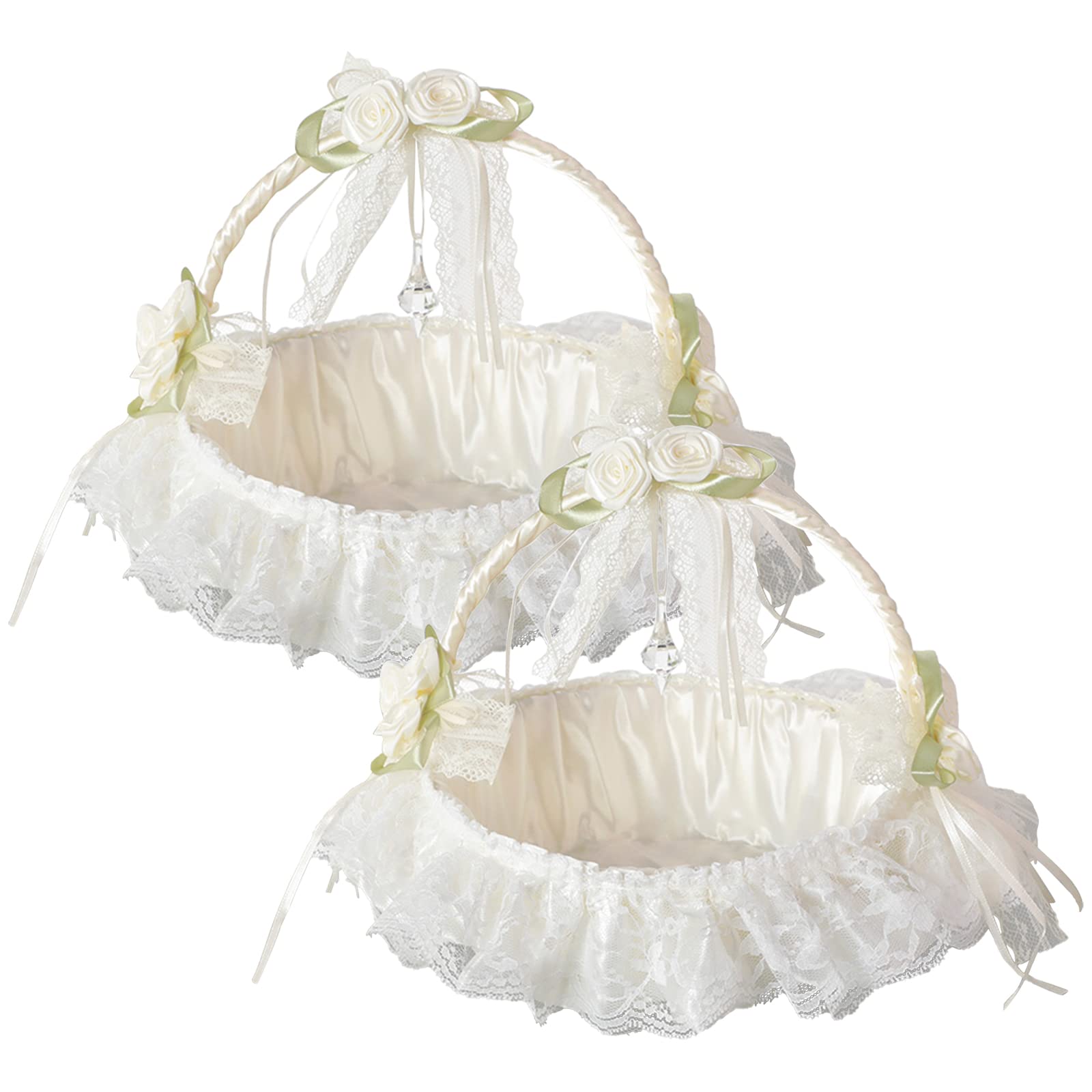 Photo 1 of Lalilali Large Flower Girl Baskets for Weddings Set of 2 Fairy Lace Bowknot Wedding Basket with Foldable Handle Lvory Petal Confetti Candy Party Supplies, White (X011337Z8DVUU)