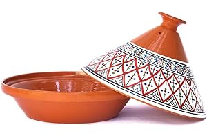 Kamsah Bohemian Classic Tagine - Large Red Ceramic Cooking Pot, Handcrafted, Non-Stick