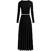 PRETTYGARDEN Women Fall Spring 2 Piece Outfits Dressy Casual Ribbed Knit Long Sleeve Crop Top Maxi Flowy Skirts Matching Sets