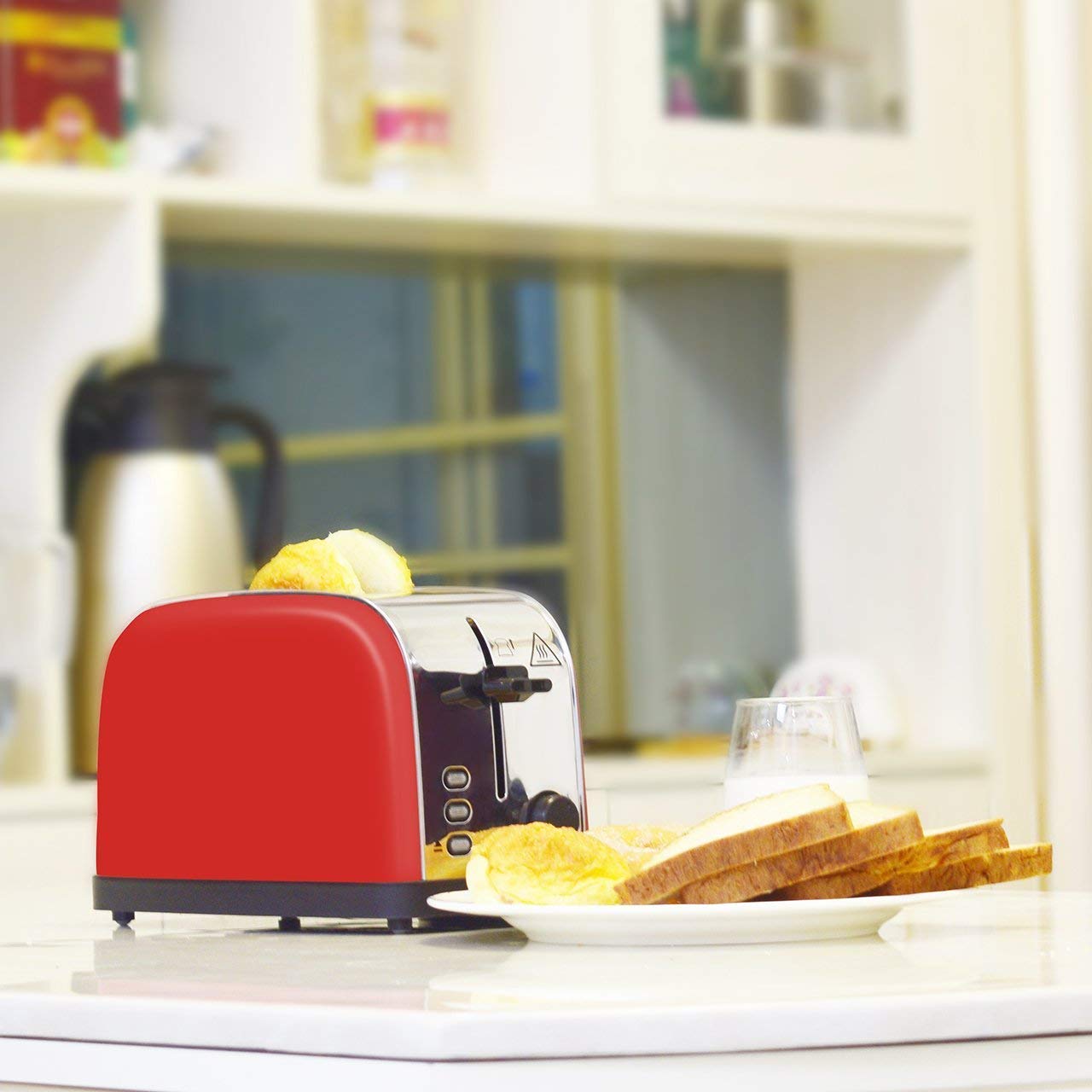 LATITOP Automatik-Toaster,Rot 2-Scheiben Toaster mit Breiter Steckplatz, herausnehmbarem Krümelschublade, Hoher Hubhebel für kleine und große Brotscheiben Bagels