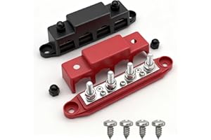 jamgoer Bus Bar 12V 150A Power Distribution Block 4 x 5/16"(M8) Studs Marine Bus Bar Battery Bus Bar with Cover for Marine Car RV Solar Wiring (Pair, Red & Black)
